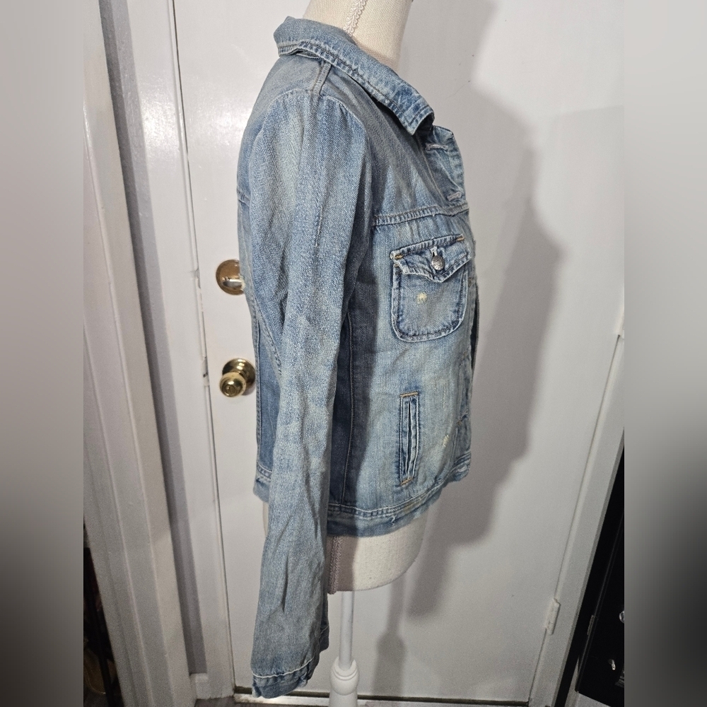 J. Crew Womens Classic Jean Jacket Sz XS Cotton Distressed Denim Blue 21769 - Picture 7 of 10